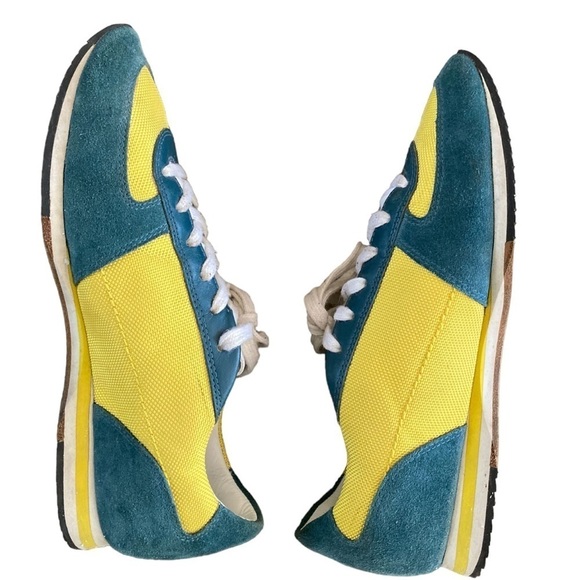 Burberry Pop Suede Nylon Sneakers Runners Teal and Yellow - Picture 12 of 14